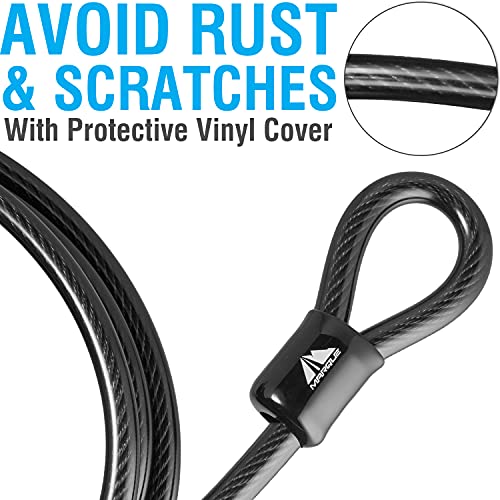 Marque Bike Security Steel Cable - 3/8 Inch (10 Mm) Thick (4', 7',15' Or 30') Vinyl Coated Braided Steel With Double Sealed Looped Ends For U-Lock, Padlock, Disc Lock (4 Ft) #TOP2
