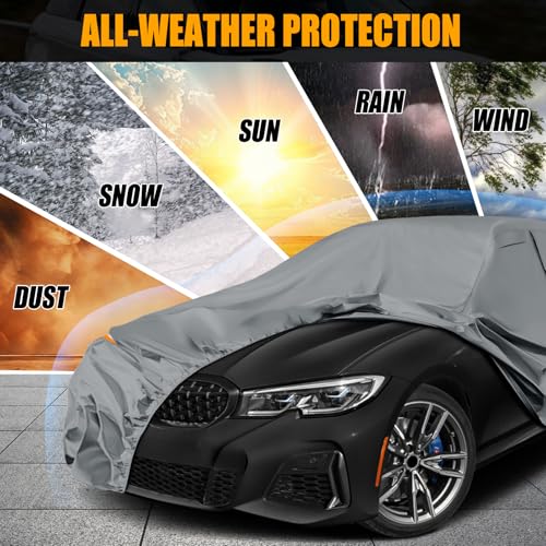 Image of Waterproof Premium Car Covers Replace for 2006-2025 BMW 3 Series, 10 Layers Heavy Duty with Cotton Liner All Weather Car Cover with Zipper Door, Windproof Bands for Snow Rain Dust Protection