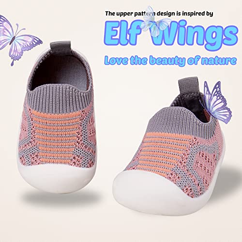 Toddler Shoes Size 5 Non-Slip Lightweight Casual Walking Shoes Infant Baby Boy Girl Slip On Chubby Feet Soft Sole Summer Breathable Elastic Knitted Sock Sneakers 1 Year Old 12-18 Months (Pink 5#16) #TOP1
