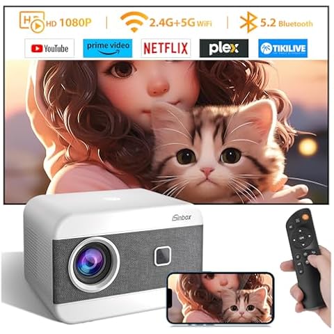 Mini Projector 20000L Wifi and Bluetooth Projecor 1080P with Portable Bags, Electric Focus 4K Movie Projector 300" Screen Built-in Speaker ZOOM 50% Compliable TV Stickers for Smartphone/Laptop/PS5… Cover