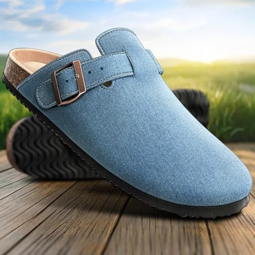 Image of KEMISANT Men Clogs-Comfortable Suede Mules Slippers Sandals Nurse Potato Shoes Unisex-Cushioned Cork-Footbed