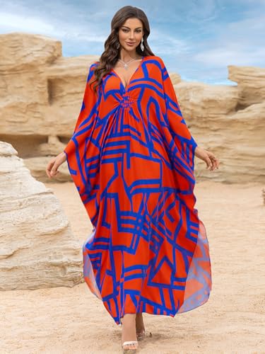 Image of KEYLORTING Plus Size Kaftan Dress Women, African Moo Moo Print Caftan, Batwing Dress, Beach Cover Up for Party and Loungewear