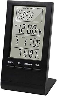 Room Thermometer Mini Digital Thermometer Hygrometer Indoor Temperature Humidity Meter Gauge Clock Weather Station Forecast Max Min Value Display (Color : Black)