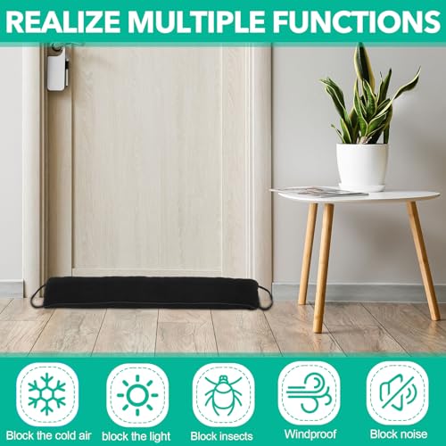 Fiwochic 36 Inch 3.3lb Weighted Door Stoppers Heavy Duty Under Door Draft Blocker Noise Stoppers Bottom Seal Noise Air Single Sided Fleece Material Come Fixing Tool for Exterior Apartment(Black) - Thumbnail 4