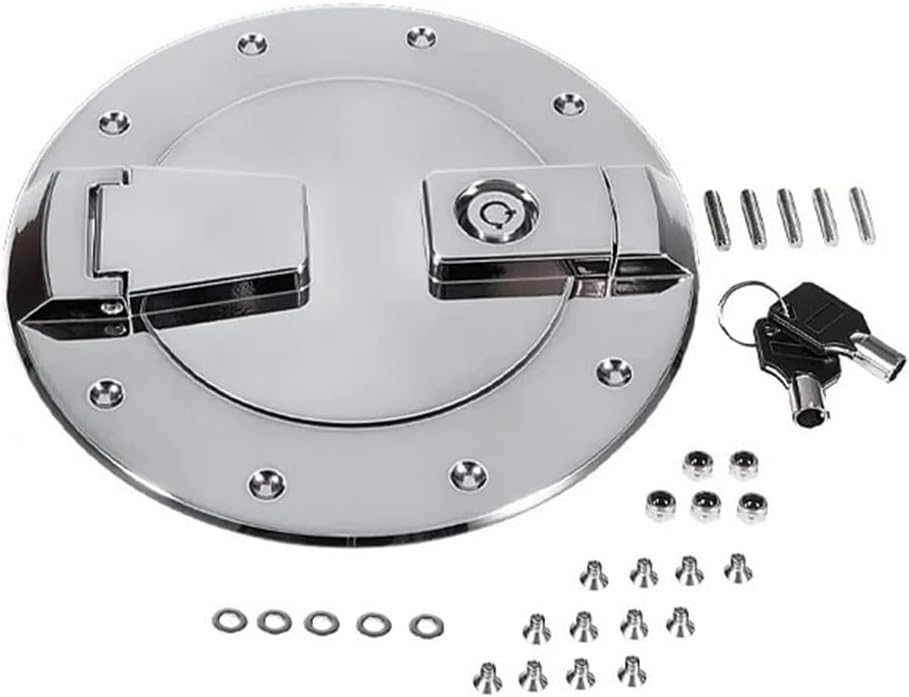 Heavy Duty Fuel Door Locking Billet Aluminum Gas Tank Cap Cover Compatible For Hummer H2 2003-2009 Chrome/Black Exterior Accessories(Silver)