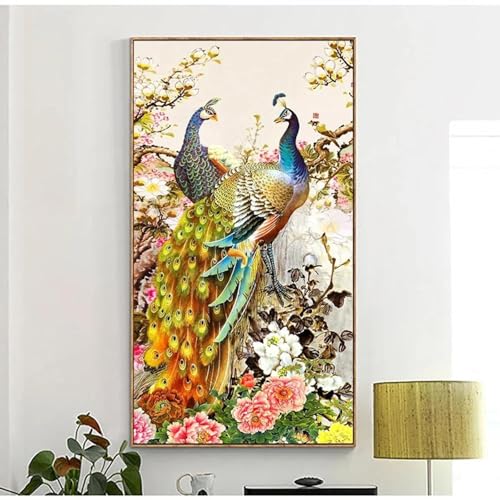 Toile de paon double doré pour décoration de salon moderne 50x100 cm sans cadre