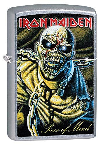 Zippo Iron Maiden Piece of Mind Pocket Lighter, Street Chrome Piece of Mind, One Size
