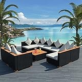 WRJENFSC Lounge Möbel Outdoor Balkon Sitzgruppe Patio Lounge Stuhl 9-TLG. Garten-Lounge-Set mit Auflagen Poly Rattan Schwarz Geeignet für Terrasse, Balkon, Veranda, Rasen