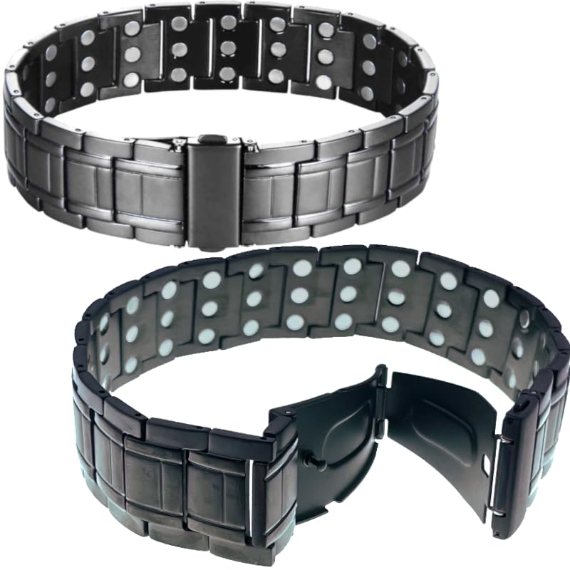 Bracelet magnétique homme – Acier inoxydable noir – Taille ajustable – Fermoir sécurisé – MagnoForce