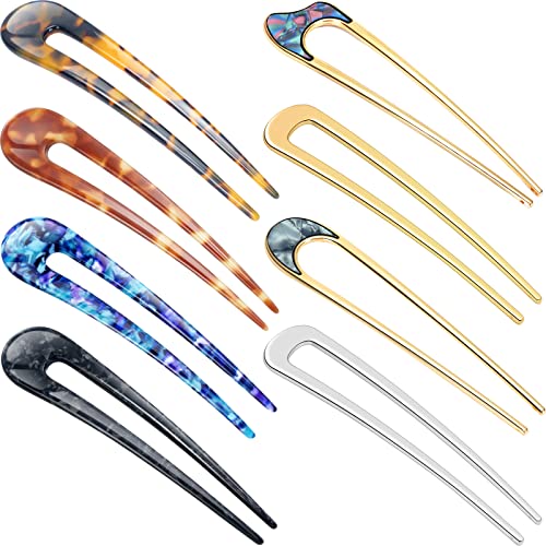 8 Pieces U Shaped Hair Pins French Pins Metal U Vintage Fork Hair Pin for Buns Women Girls Hairstyle...