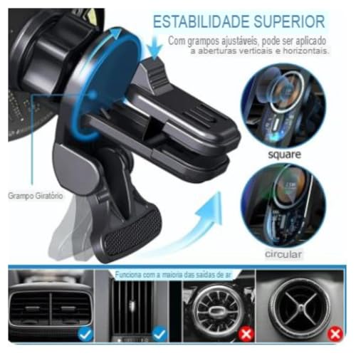 Suporte Veicular Carregamento Por Indução Magsafe Suporte de Carro Carregador Sem Fio Universal 15w