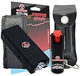 FIGHTSENSE Mini Stun Gun & Pepper Spray Combo Pack for Self Defense - Extremely Powerful Stun Gun with Flashlight