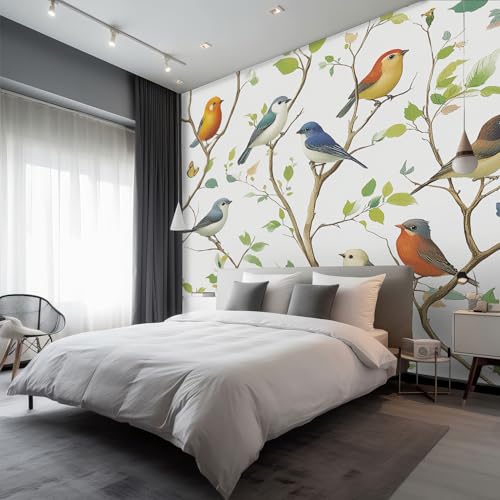 Papier peint intissé grand format 3D multicolore au motif oiseaux élégants pour salon