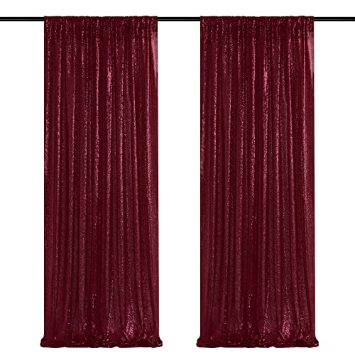 Image of Burgundy Sequin Backdrop Curtains,2 Panels 2FTx8FT Burgundy Curtain Backdrop Glitter Party Decorations Background Drapes for Wedding Birthday Anniversary Graduation Photo Booth Decor