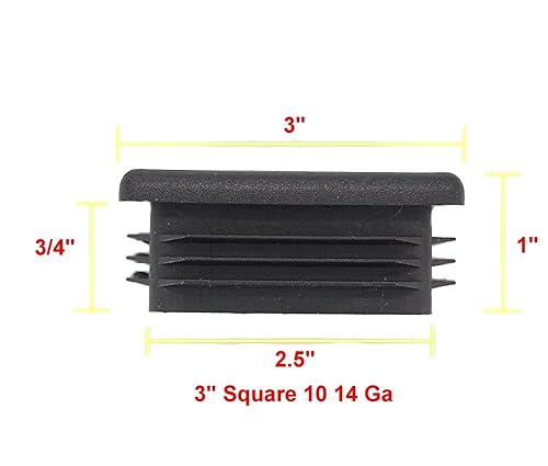 Miniatura 2 de Paquete de 2 tapones cuadrados de plástico de 3" X 3" - 2.992 x 2.992 in | 10-14 Ga - (para ID 2.74-2.83") crestas flexibles y paredes laterales |