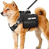 MOOGROU Dog Backpack Harness and Leash Set for Medium Sized Dog,Removable Side Pockets Dog Vest with Handle&No Pull Metal Clips for Hiking Training Walking Hunting Black M