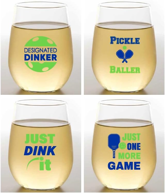 Juego de 4 copas de vino de plástico irrompibles sin tallo personalizadas de 16 onzas, fabricadas en los Estados Unidos (refranes de pelota)