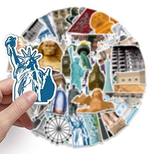 64 Pcs Landmark Building Stickers|World Famous Landmark Waterproof Vinyl Stickers for Bike Water Bottles Laptop Bicycle Refrigerator Cup Luggage Computer Mobile Phone Skateboard Decals