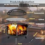 Feuerschale, Ø 76cm Feuerkorb mit Funkenschutz und Schürhaken, Feuerschalen für den Garten Groß, Feuerstelle mit Grill, BBQ Feuerstelle Outdoor, Retro-Look Fire Pit, Multifunktional Feuerkorb – Bild 3
