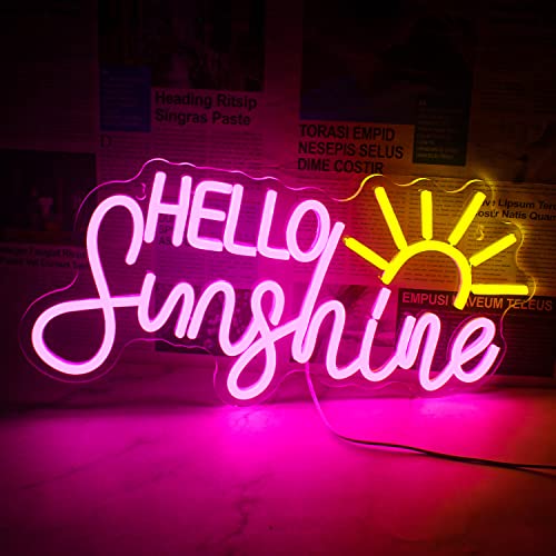 Image of Horseneon Hello Sunshine Neon Led Sign Sun Neon Signs for Wall Decor Sunshine Neon Light Sign for Room Decor Man Cave Bedroom Livingroom Summer Windows