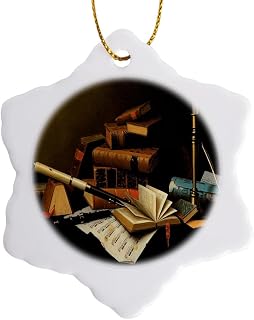 3 inch Snowflake Porcelain Ornament - Music and Literature by William Harnett American Artist BLN American Art Fine Art Collection