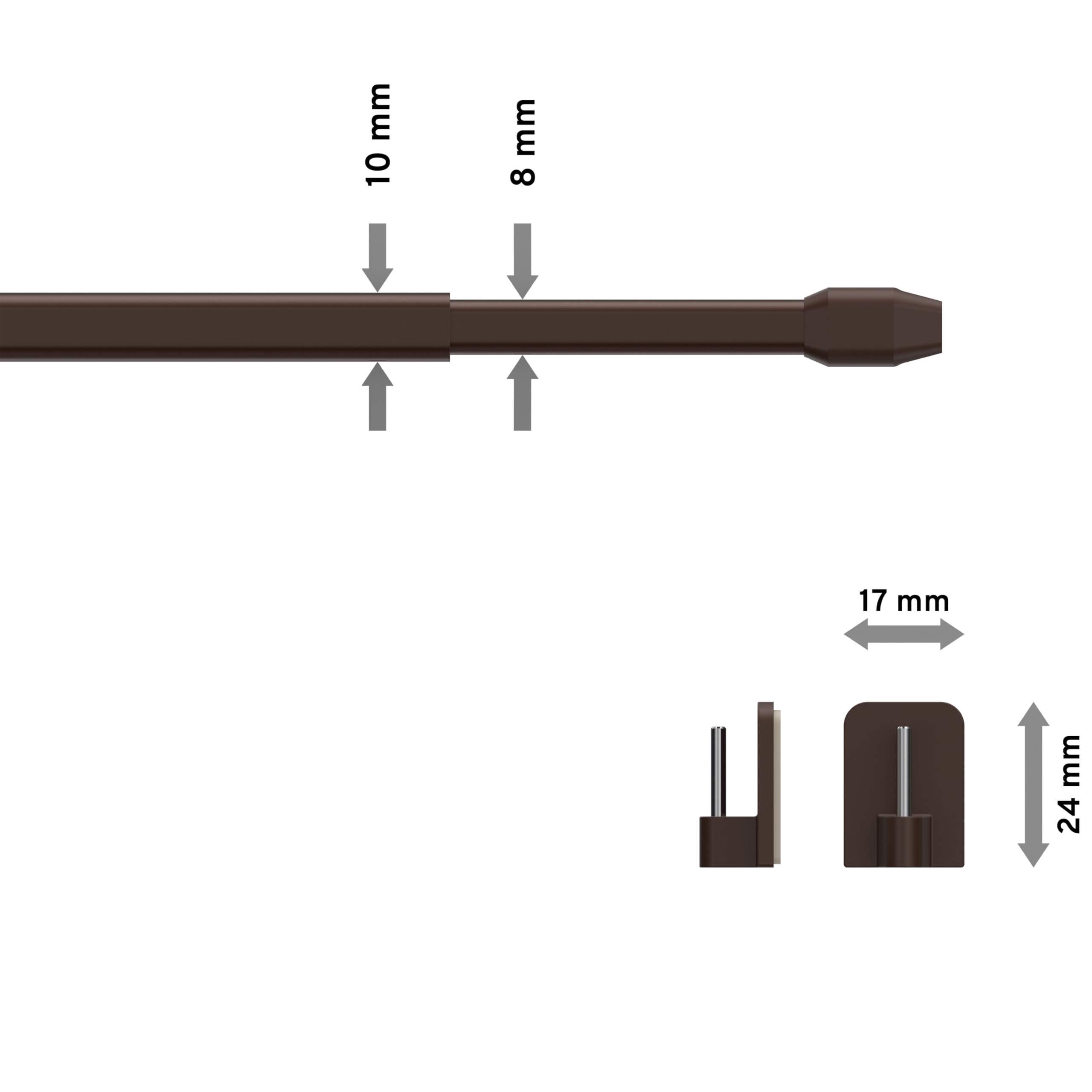 Interdeco Vitragestangen mit Klebehaken/Scheibenstangen Braun (4 Stück), ausziehbar 100-180 cm