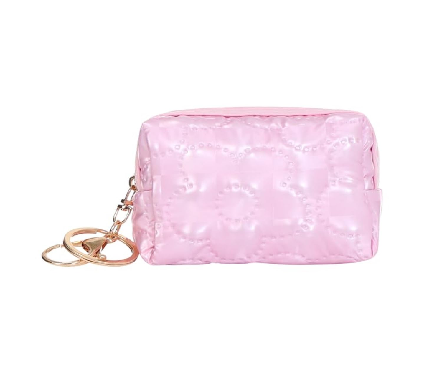 abbana Quilt Coin Pouch Small | Soft Padded Mini Zipper Pouch with Keyring | Single Compartment Coin & Essentials Organizer for Women & Girls Color-Pink-picture-31