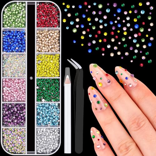 4200Pcs Small Glass Crystal Rhinestones for Nail Art Colorful SS3-SS10 Flatback Bedazzling Gems Nail Rhinestones and Gems Crystals Charms for Acrylic Tips Manicure Decor