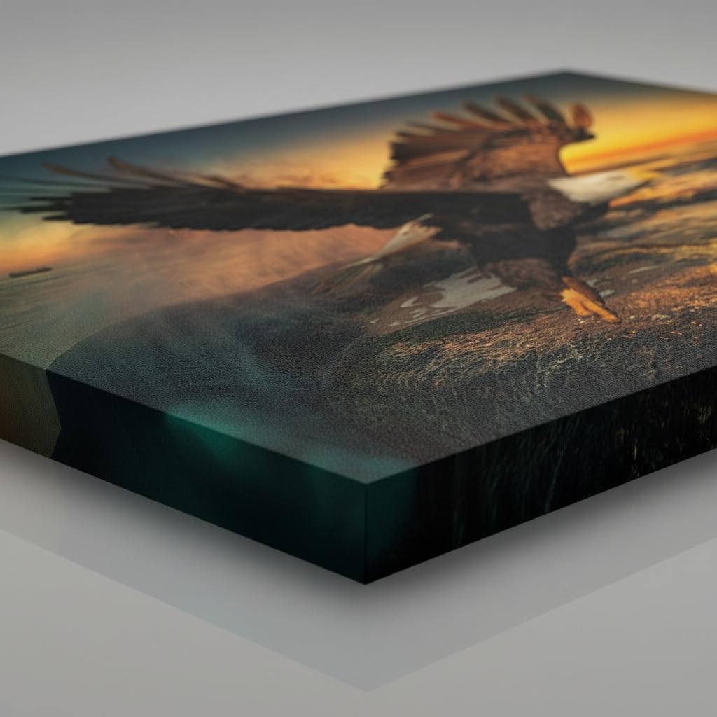 RnnJoile Bald Eagle Wall Art Large Flying Eagle Painting Prints Bird Sea Sunrise Picture Artwork Decorations Framed 24"x36"