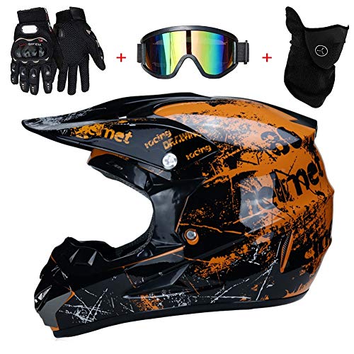 AMITD Estampado Floral Naranja Casco Motocross Niño ECE Homologado ATV Moto Quad Carretera Moto Casco Adulto Off Road Dirt Bike Casco de Moto Infantil Motocicleta Motocross, S