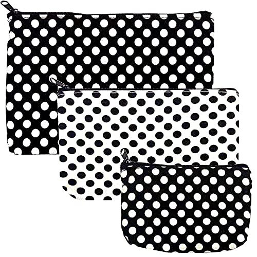 HappyDaily 3 Pack Beautiful and Multifunctional Makeup Cases or Cosmatic Bags or Travel Toiletry Pouch or Storage Bags or Purse for Women Girls (Black Dot/White Dot)