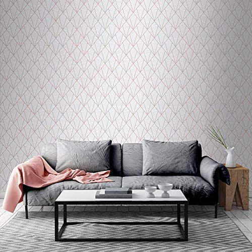 Muriva Indra Geometric Glitter Wallpaper Rose Gold (154102), Gold,rose, 53 x 1005 cm - Image 3