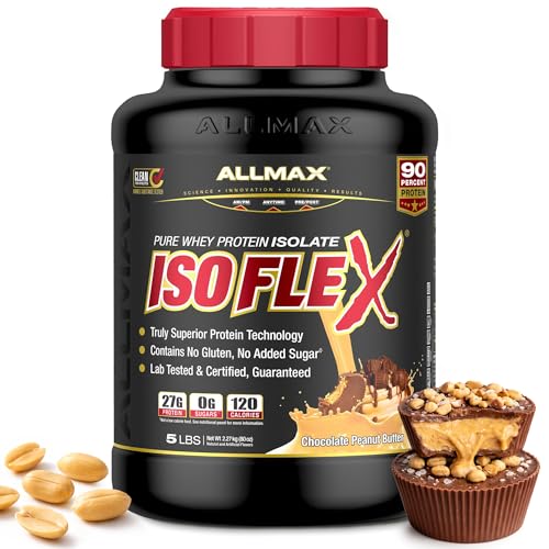 ALLMAX ISOFLEX Pure Whey Isolate Protein Powder - Gluten Free Low Lactose Sugar-Free - High-Protein Clean Keto-Friendly Pre Post Workout Supplement Women and Men | Chocolate Peanut Butter 5lb