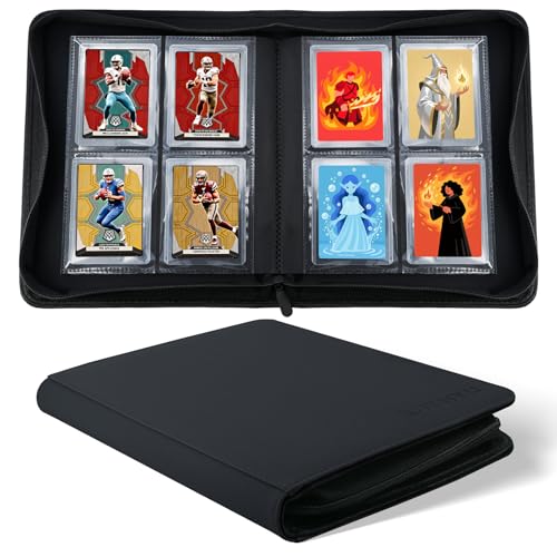 WITHYU Toploader Binder | 4 Pocket Top Loader Binder Zippered Holds 128 Toploaders | Side-Loading Card Album for TCG MTG & Sports Collection (Black)