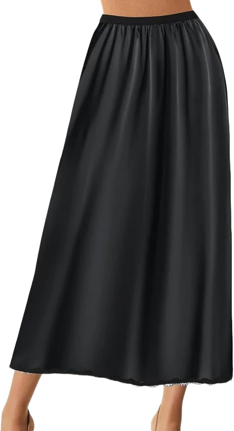 Women's Satin Lace Half Slips for Under Dresses, Satin Long Underskirt Half Slip Shirt for Skirts Dresses
