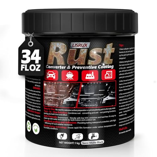4-in-1 Rust Converter & Metal Primer, 34 Fl Oz Black Rust Inhibitor Paint for Metal, Automotive Rust...