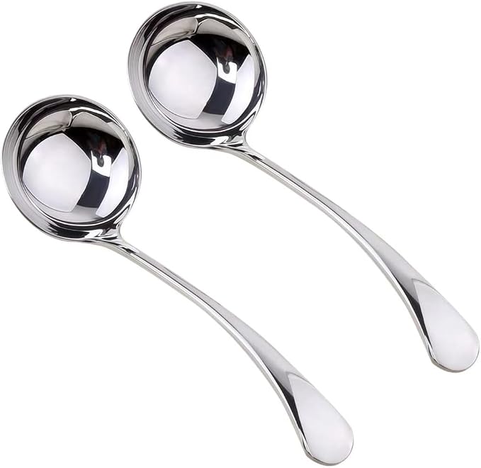 Small Ladle, Gravy Ladle, 7.9 Inch Sauce Ladles, 18/10 Stainless Steel Small Gravy Soup Spoon for Spooning Gravies or Sauces, Set of 2(Silver）