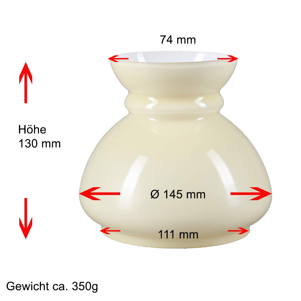 Opalglas-Lampenglas Für Petroleumlampe – Beige, Glänzend, 145mm Durchmesser, Mit Ringauflage