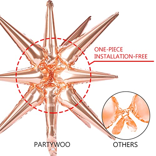 Image of PartyWoo Rose Gold Star Foil Balloons 6pcs Different Sizes Pack of 27 22 Inch Explosion Spike Mylar Balloons for Graduation Wedding Anniversary Bachelorette Engagement Birthday Party Decorations