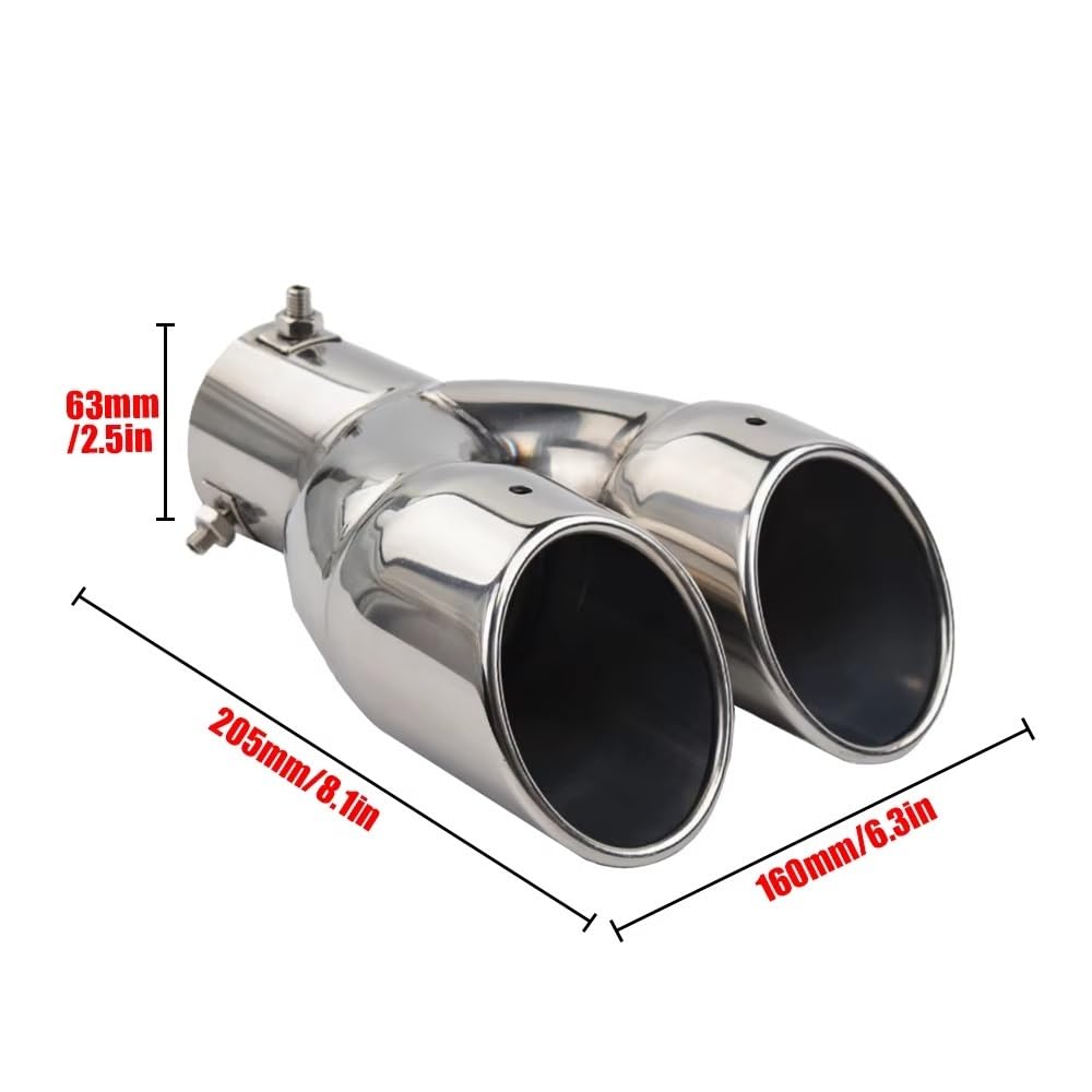 Silenziatore Scarico 63mm Doppia Uscita In Acciaio Inossidabile Cromato Marmitta Per Auto Tubo Scarico Punta Fine Rivestimento Modificato Coda Gola Fodera Tubo Scarico Per Auto