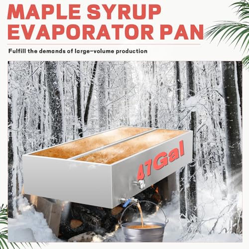 Image of Maple Syrup Evaporator Pan 47Gal 304 Stainless Steel Maple Syrup Evaporator with Valve Thermometer and Divided Design 48 x 24 x 9.4 Inch Feed Pan for Boiling Maple Syrup for Home and Outdoor Use