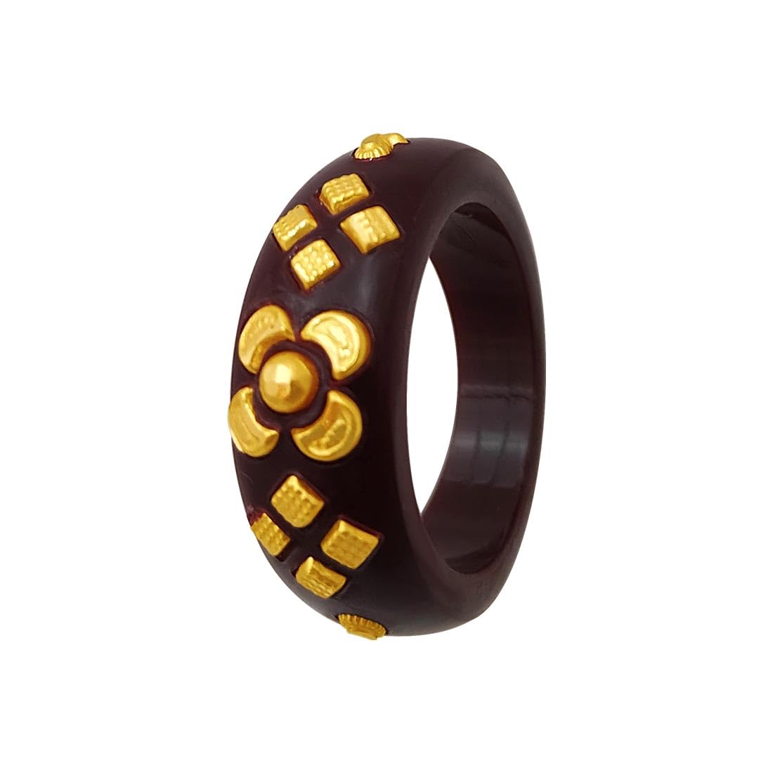 22KT (916) Yellow Gold Brown Synthetic Pola Ring With Floral Embellishments For Women & Girls (Size 11)-image-36