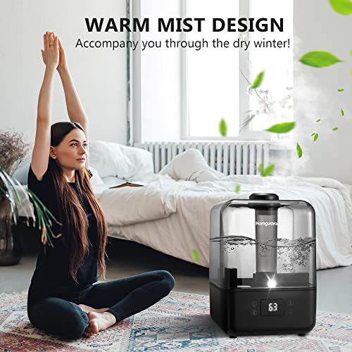 Homguava Cool & Warm Mist Humidifier For Bedroom Large Room, Ultra-Quiet Humidifiers With Remote Control & Essential Oil For Plants Pets, 3 Adjustable Mist, 360° Nozzle, Timed, Up To 32H(Black) #TOP2