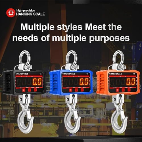 High Accuracy 1000KG Digital Crane Scale - Heavy Duty with LED Red/Green Display, Unit Conversion, Data Hold, Tare & Zero Functions for Construction, Travel & Fishing