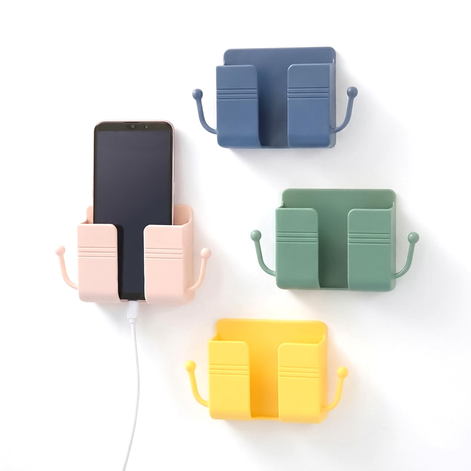 Pack of 4 Wall Mount Self-Adhesive Wall Storage Mobile Holder | Mobile Phone Charging Bracket | Multipurpose Organizer Wall Mount Holder for Remotes,Phone (Multicolour)-image-15