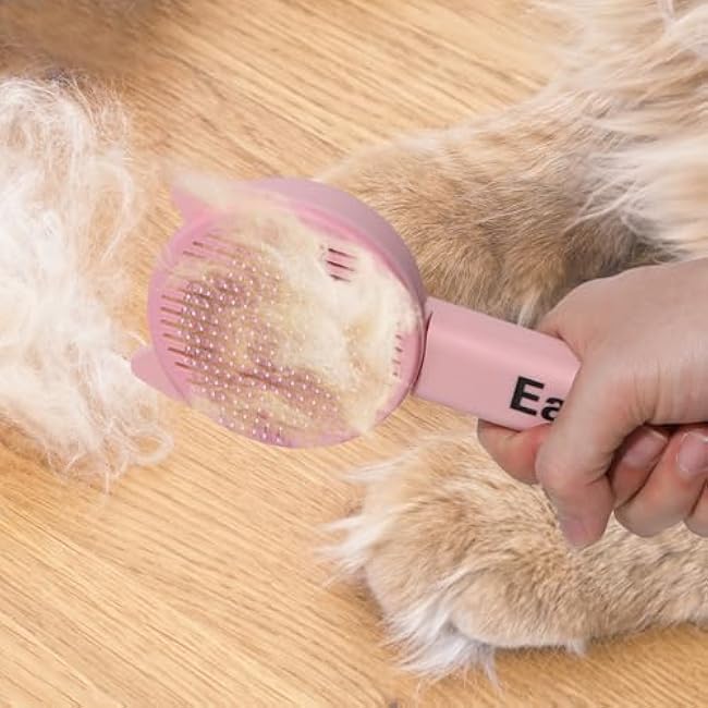 Eastyle Self-Cleaning Slicker Brush for Dogs, Cats, Lightweight for Shedding Massaging Grooming, Cat Brush Gently Removes Loose Fur Undercoat for Small Pets of All Hair Types-fo7PieC1