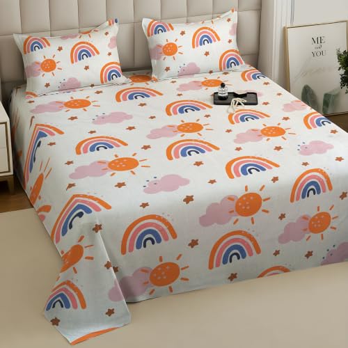Image of Weave & Decor Cotton Feel Kids Bedsheet Double Bed 90x90 inches, Soft Fabric, Includes 2 Pillow Covers 20x30 inches