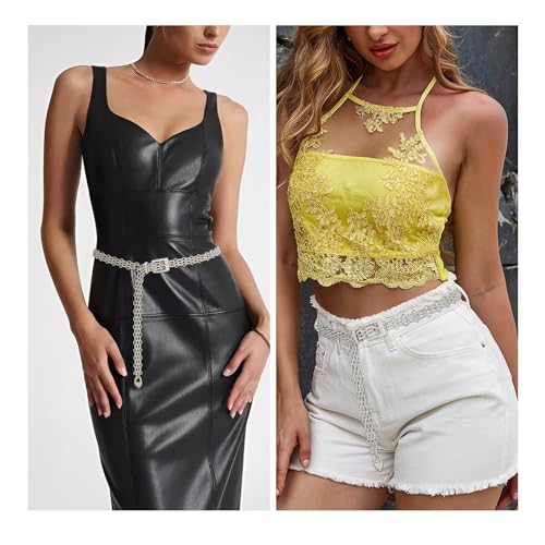 Women Belt Chain Gold Gold Double Curb Metal Belt Fashion Waist Accessory for Dress4