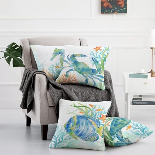BBKD Set of 4 Coastal Decorative Throw Pillow Covers 18x18 Inch, Ocean Sea Theme Polyester Cushion ,for Living Room, Couch and Bed(Coastal,18x18) - Image 4