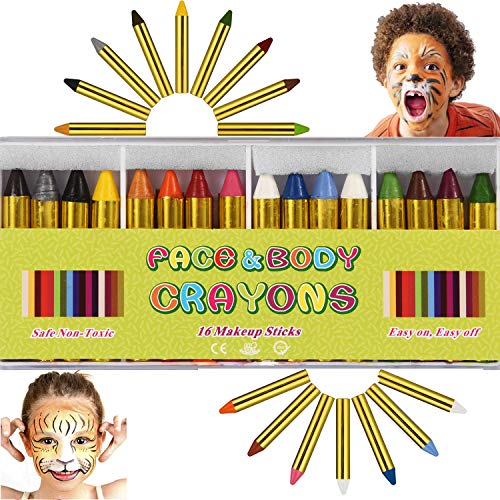 ENJSD 16 PCS Face Paint Crayons Kit, Bright Colors Face Paint Kit Set for Kids, Safe & Non-toxic Face Body Crayons, Perfect for Halloween Makeup, Party or Pretend Play(16 PCS)